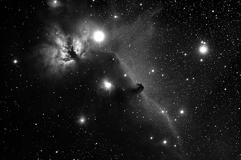 Horesehead and Flame Nebulae -- Black and White